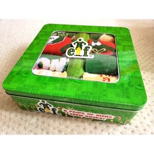 NIB Buddy the ELF Mens 8 PAIRS Christmas Crew Socks in Gift Box Tin Bioworld